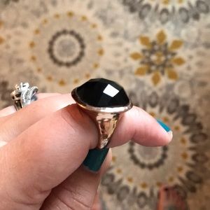 Rod gold and black faux gem ring.